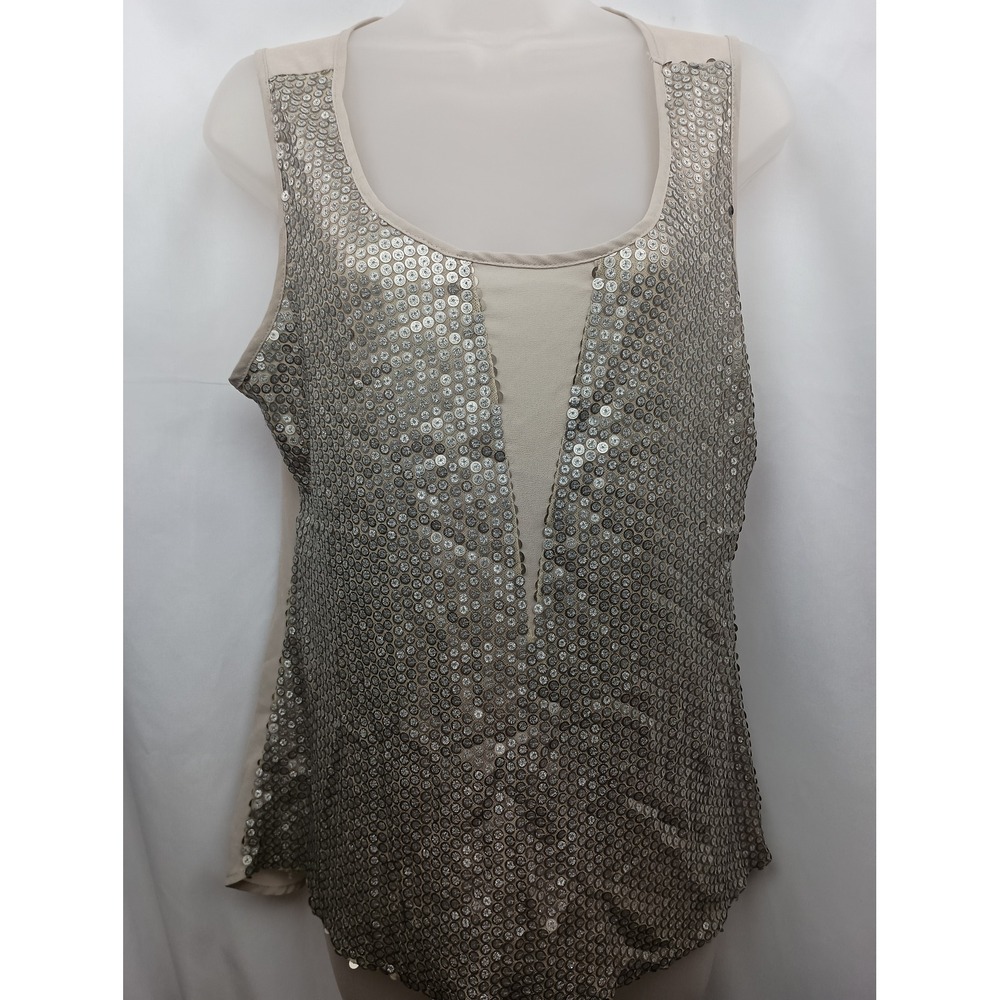 Bke gold semi sheer shiny sequined L rave concert summer casual tank top